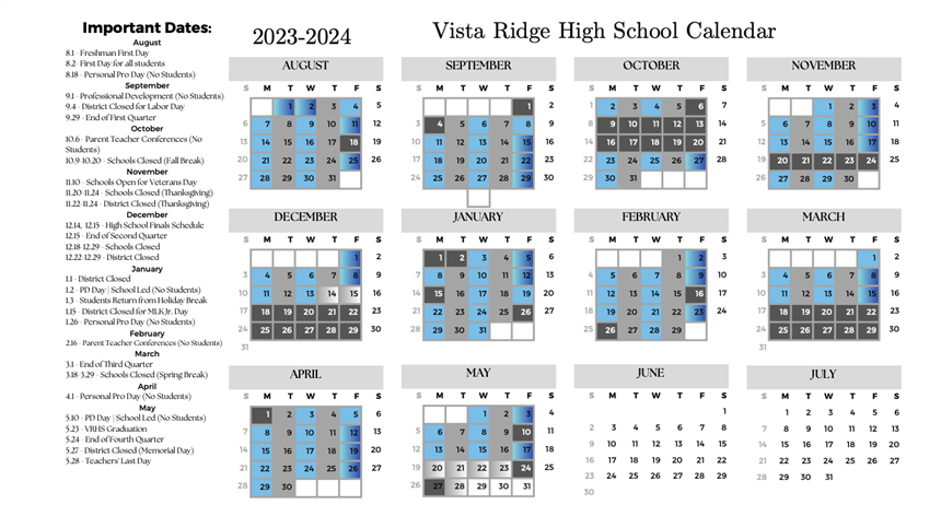 VRHS Calendar 
